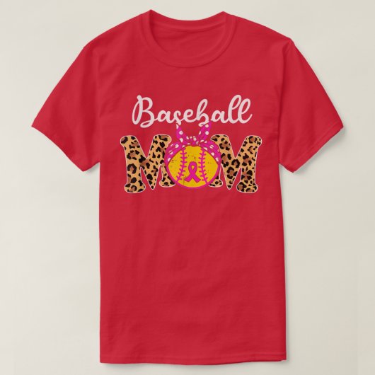 Baseball Mama Leopard Game Day Breast Cancer Aware T-Shirt (Design vorne)