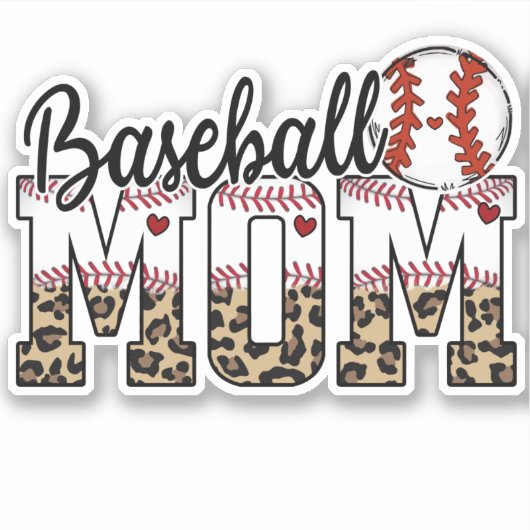 Baseball-Mama Leopard Typografie Aufkleber (Vorderseite)