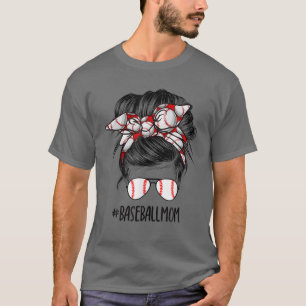 Baseball Mama Messy Bun Proud Mama Baseball Scarf  T-Shirt
