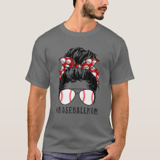 Baseball Mama Messy Bun Proud Mama Baseball Scarf  T-Shirt