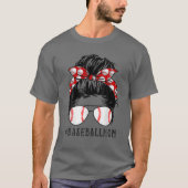 Baseball Mama Messy Bun Proud Mama Baseball Scarf T-Shirt (Vorderseite)