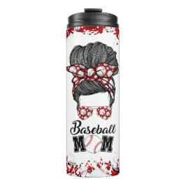 Baseball Mama Messy Bun Red Travel Tumbler Thermosbecher