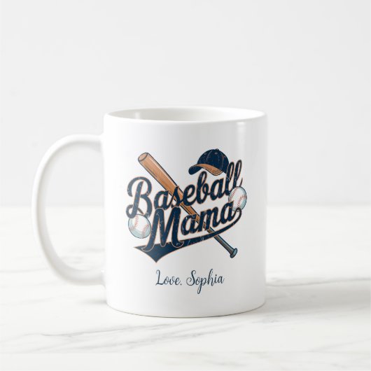 Baseball Mama, Muttertag benutzerdefinierter Name Kaffeetasse (Links)