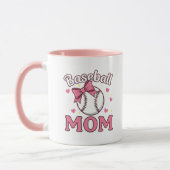 Baseball-Mama Süßes Rosa-Schleifendesign Tasse (Links)