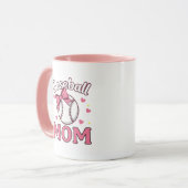 Baseball-Mama Süßes Rosa-Schleifendesign Tasse (Vorderseite Links)