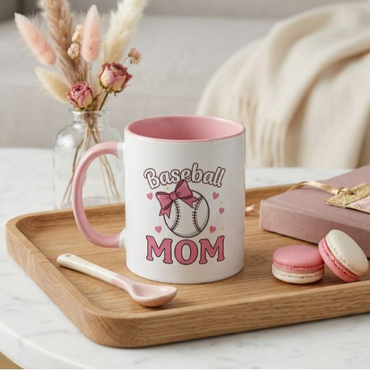 Baseball-Mama Süßes Rosa-Schleifendesign Tasse