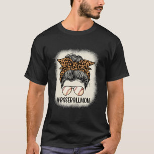 Baseball-Mama-Unordentliche-Frisur-Bun-Leopard-Fra T-Shirt