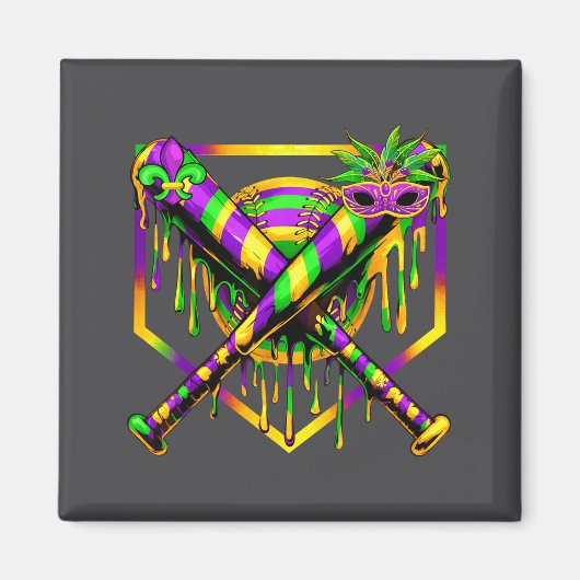 Baseball Mardi Gras Carnival Party Mask Ice Cream Magnet (Vorne)