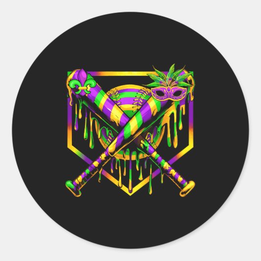 Baseball Mardi Gras Carnival Party Mask Ice Cream Runder Aufkleber (Vorderseite)