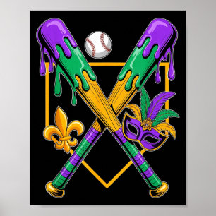 Baseball Mardi Gras Karneval Party Illustration Poster