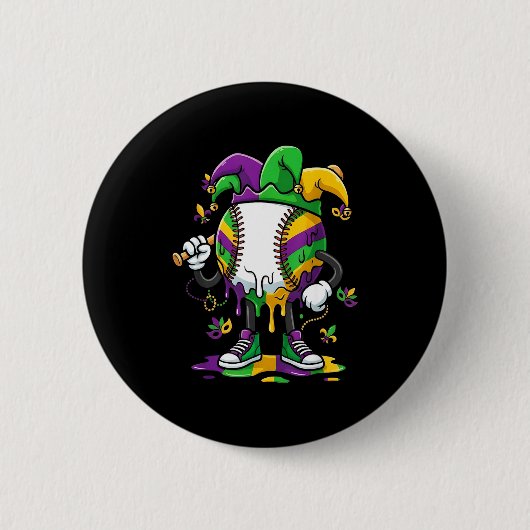 Baseball Mardi Gras Karneval Party Maske Eiscreme Button (Vorderseite)