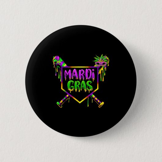 Baseball Mardi Gras Karneval Party Maske Eiscreme Button (Vorderseite)