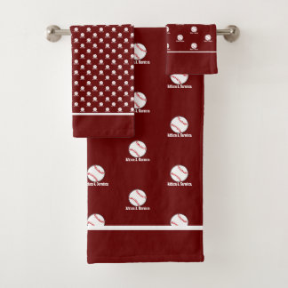 Baseball Maroon Rust Red Maroon Name Sport Room Badhandtuch Set