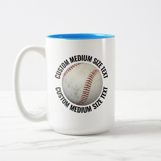 Baseball & Medium Text HELLBLAU 425g Custom Zweifarbige Tasse (Links)