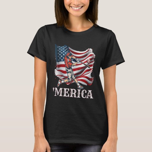 Baseball Merica Patriotic 4. Juli Amerikanische Fl T-Shirt (Vorderseite)
