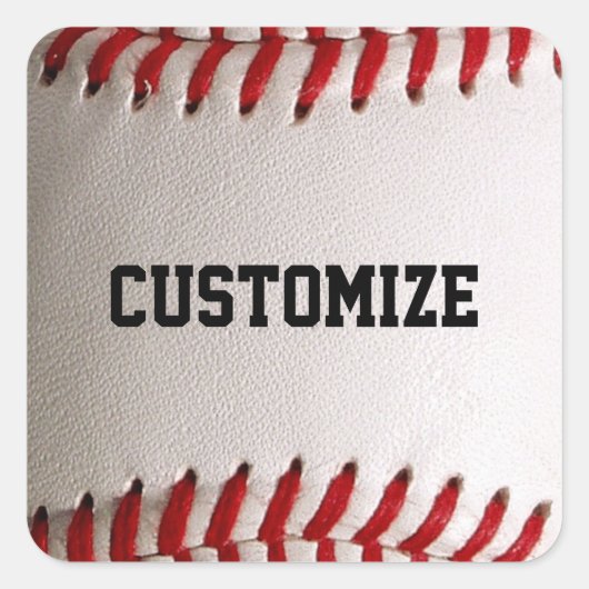 Baseball mit anpassbarem Text Quadratischer Aufkleber (Vorderseite)
