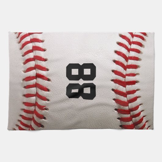 Baseball mit benutzerdefinierbarer Nummer Geschirrtuch (Horizontal)