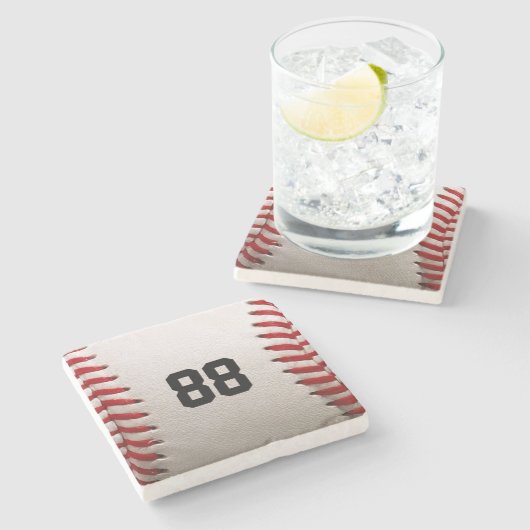 Baseball mit benutzerdefinierbarer Nummer Steinuntersetzer (Seitenansicht)