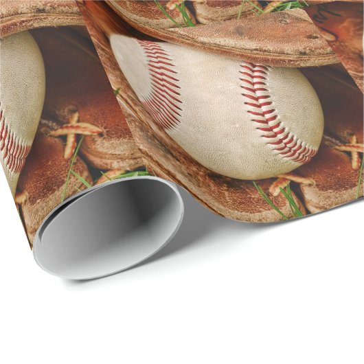 Baseball mit einem alten Mitt Geschenkpapier (Rolleneckpunkt)