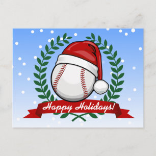 Baseball mit einer Weihnachtsmannmütze im Weihnach Feiertagspostkarte