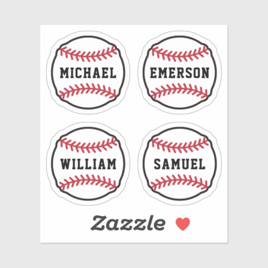 Baseball mit individuelle Name oder Text, Set von  Aufkleber (Blatt)