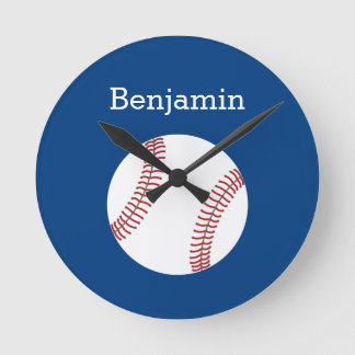 Baseball mit Individuelle Name - Royal Blue Runde Wanduhr