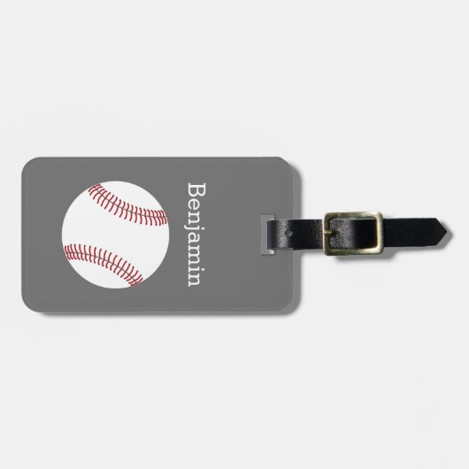 Baseball mit individuellem Namen - Grau Gepäckanhänger (Vorderseite horizontal)