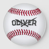 Baseball mit individuellem Namen Große Wanduhr (Vorderseite)