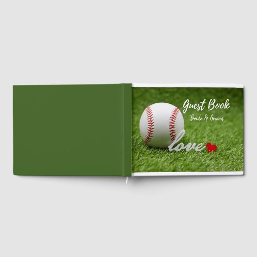 Baseball mit LIEBE - Rotes Herz auf grüner Hochzei Gästebuch (Voll)