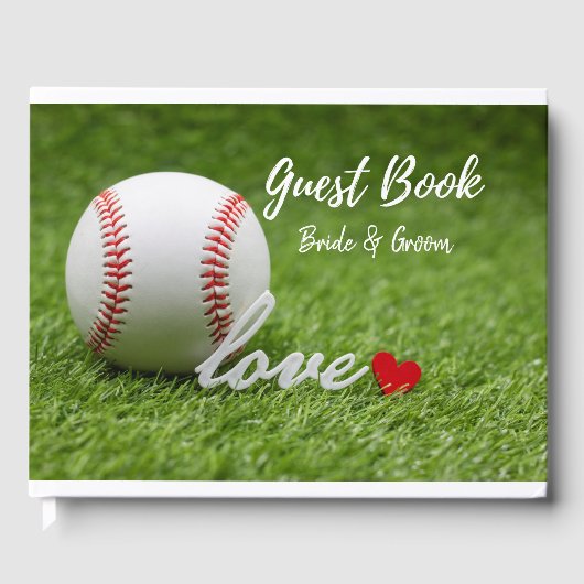 Baseball mit LIEBE - Rotes Herz auf grüner Hochzei Gästebuch (Vorderseite)