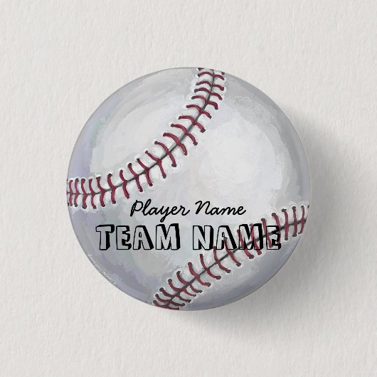 Baseball mit Name und Nummer Button (Vorderseite)