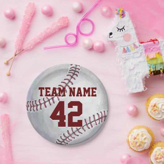 Baseball mit Name und Nummer Pappteller (Party)