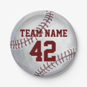 Baseball mit Name und Nummer Pappteller (Vorderseite)