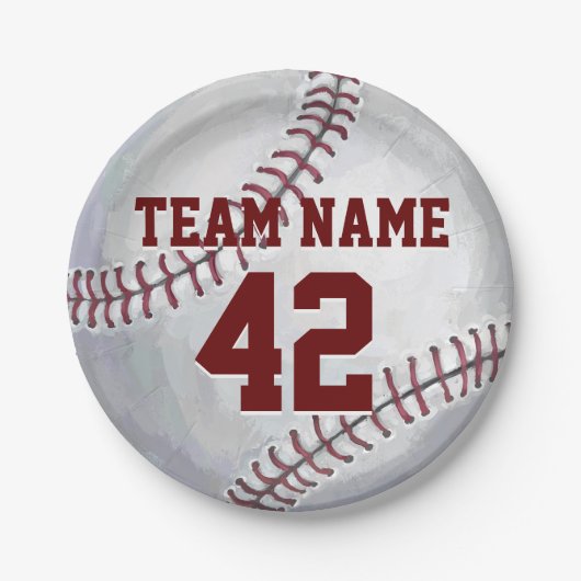 Baseball mit Name und Nummer Pappteller (Vorderseite)