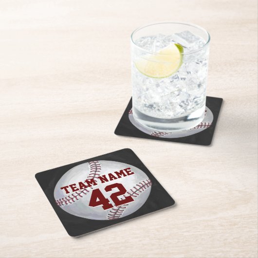 Baseball mit Name und Nummer Rechteckiger Pappuntersetzer (Vor Ort)