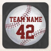 Baseball mit Name und Nummer Rechteckiger Pappuntersetzer (Vorderseite)