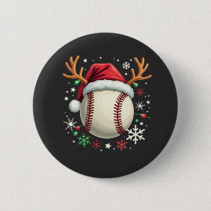 Baseball mit Rentierhörnern und Weihnachten Button