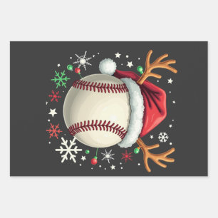 Baseball mit Rentierhörnern und Weihnachten Geschenkpapier Set