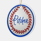 Baseball mit roten Stichen und Werfer Keramikornament (Links)