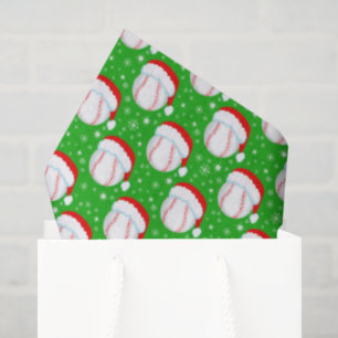 Baseball mit Santas Hut und Schneeflocken in Grün Seidenpapier