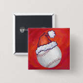 Baseball mit Weihnachtsmannmütze auf Rot Button (Vorne & Hinten)