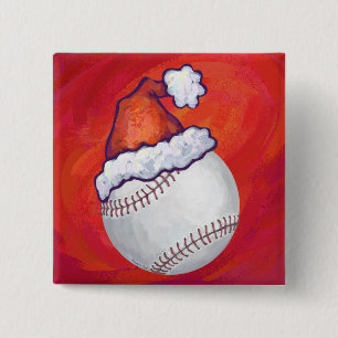 Baseball mit Weihnachtsmannmütze auf Rot Button