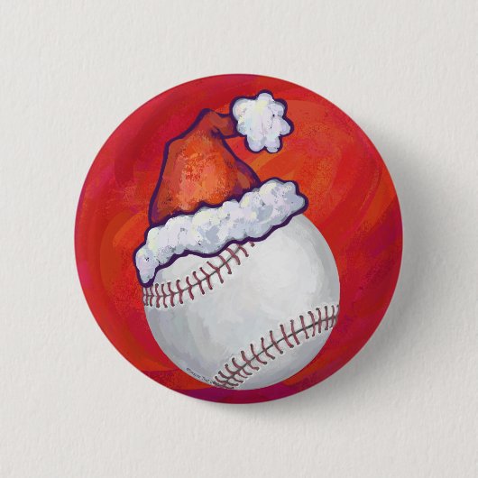 Baseball mit Weihnachtsmannmütze auf Rot Button (Vorderseite)