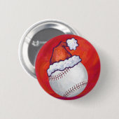 Baseball mit Weihnachtsmannmütze auf Rot Button (Vorne & Hinten)