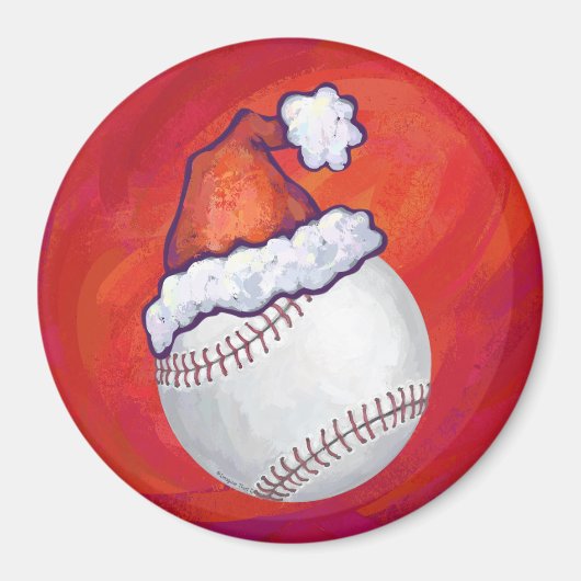 Baseball mit Weihnachtsmannmütze auf Rot Magnet (Vorne)