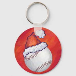 Baseball mit Weihnachtsmannmütze auf Rot Schlüsselanhänger