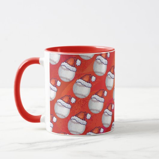 Baseball mit Weihnachtsmannmütze auf Rot Tasse (Links)