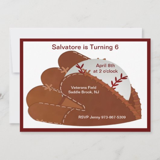 Baseball Mitt & Ball Kindergeburtstag Einladung (Vorderseite)