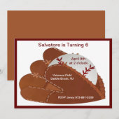 Baseball Mitt & Ball Kindergeburtstag Einladung (Vorne/Hinten)