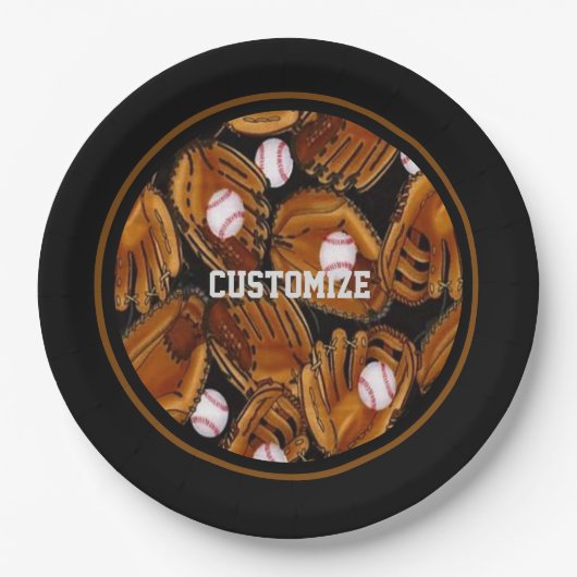 Baseball-Mitt-Muster Pappteller (Vorderseite)